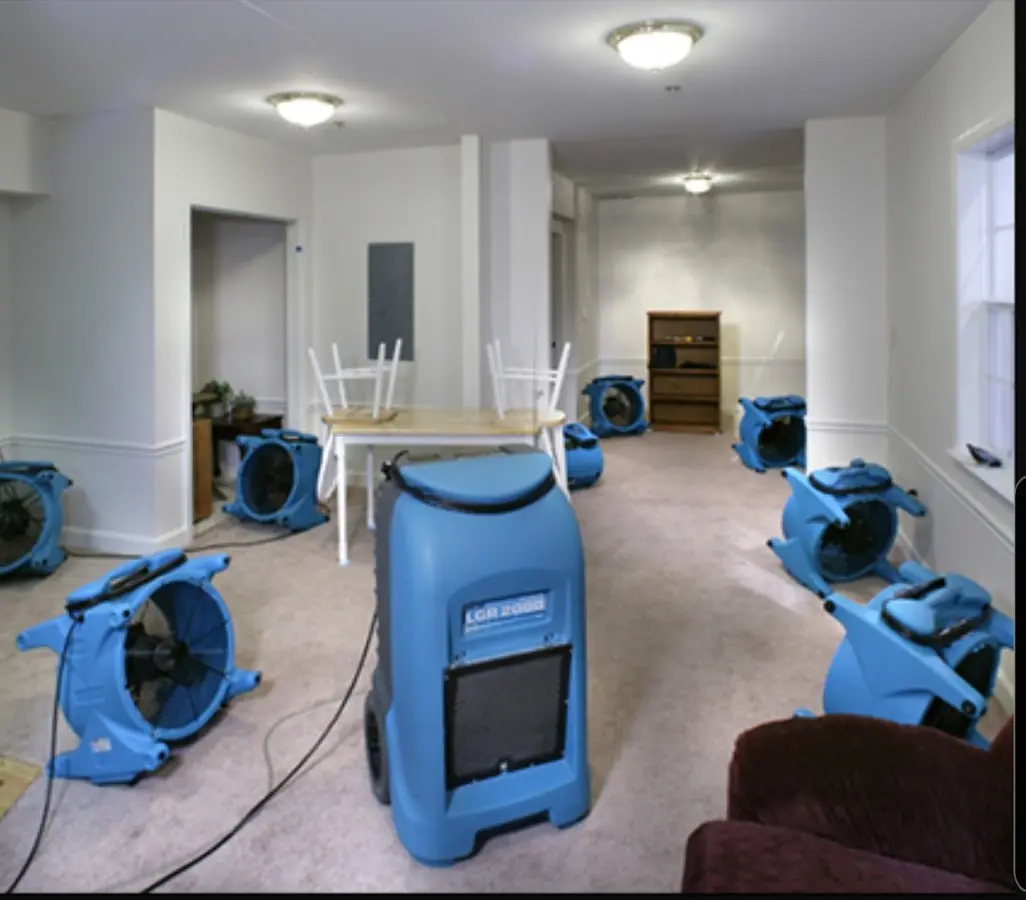 Air movers and dehumidifier setup for Water Damage Restoration in Myrtle Beach